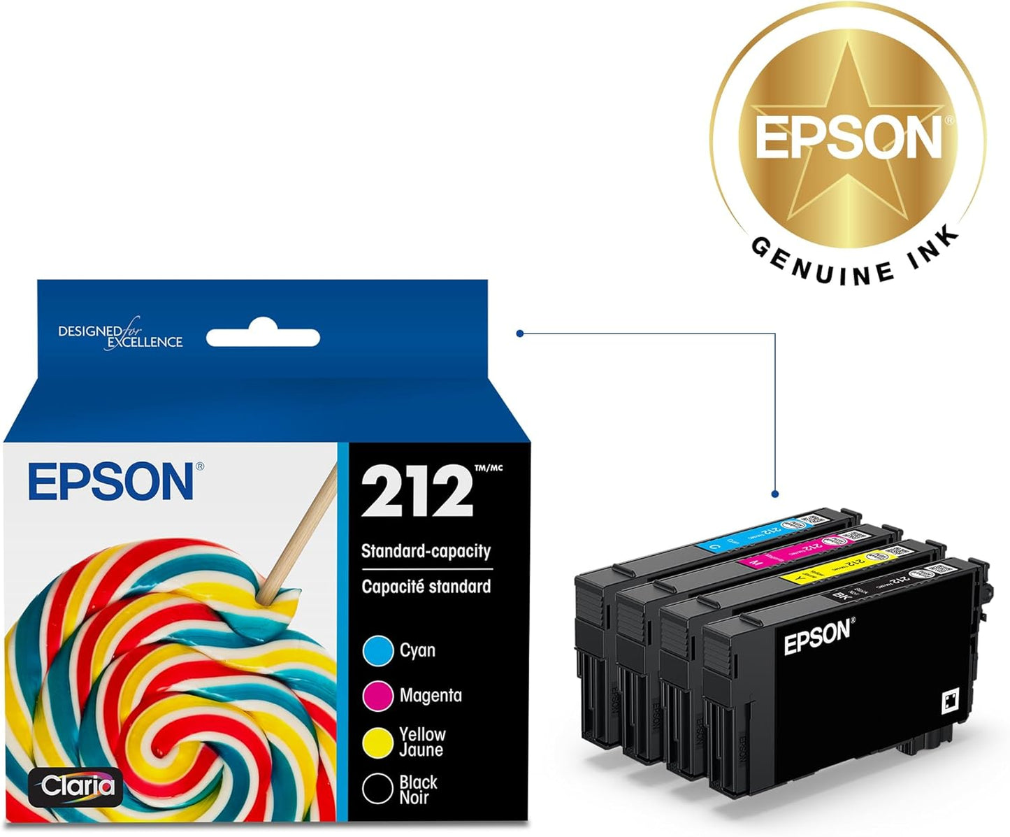 EPSON 212 Claria Ink Standard Capacity Black & Color Cartridge Combo Pack (T212120-BCS) Works with WorkForce WF-2830, 2850 and Expression XP-4100, 4105