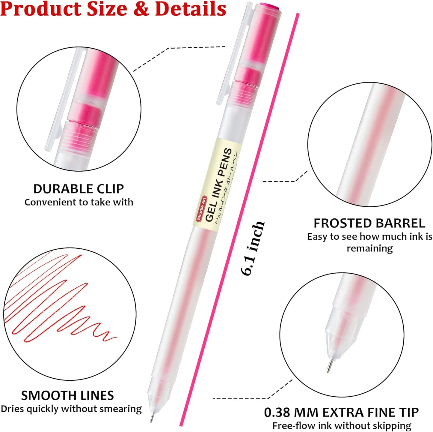 Shuttle Art Gel Ink Ball Point Pens, 15 Colors Japanese Style Pens, 0.38mm Extra-Fine Ballpoint Pens for Home, School and Office