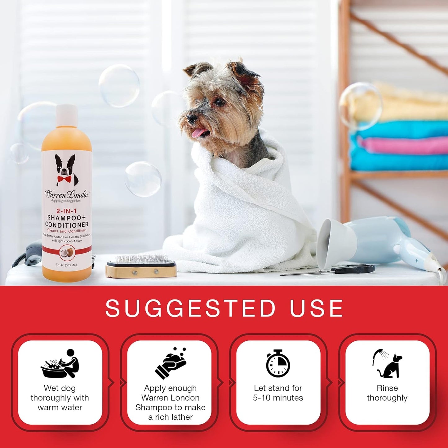 Warren London 2in1 Pet Shampoo and Conditioner for Dogs, Puppys, & Cats | Best Dog Shampoo and Conditioner for Dry Itchy Skin | Dandruff Shampoo for Dogs | Dog Shampoo Gallon Size