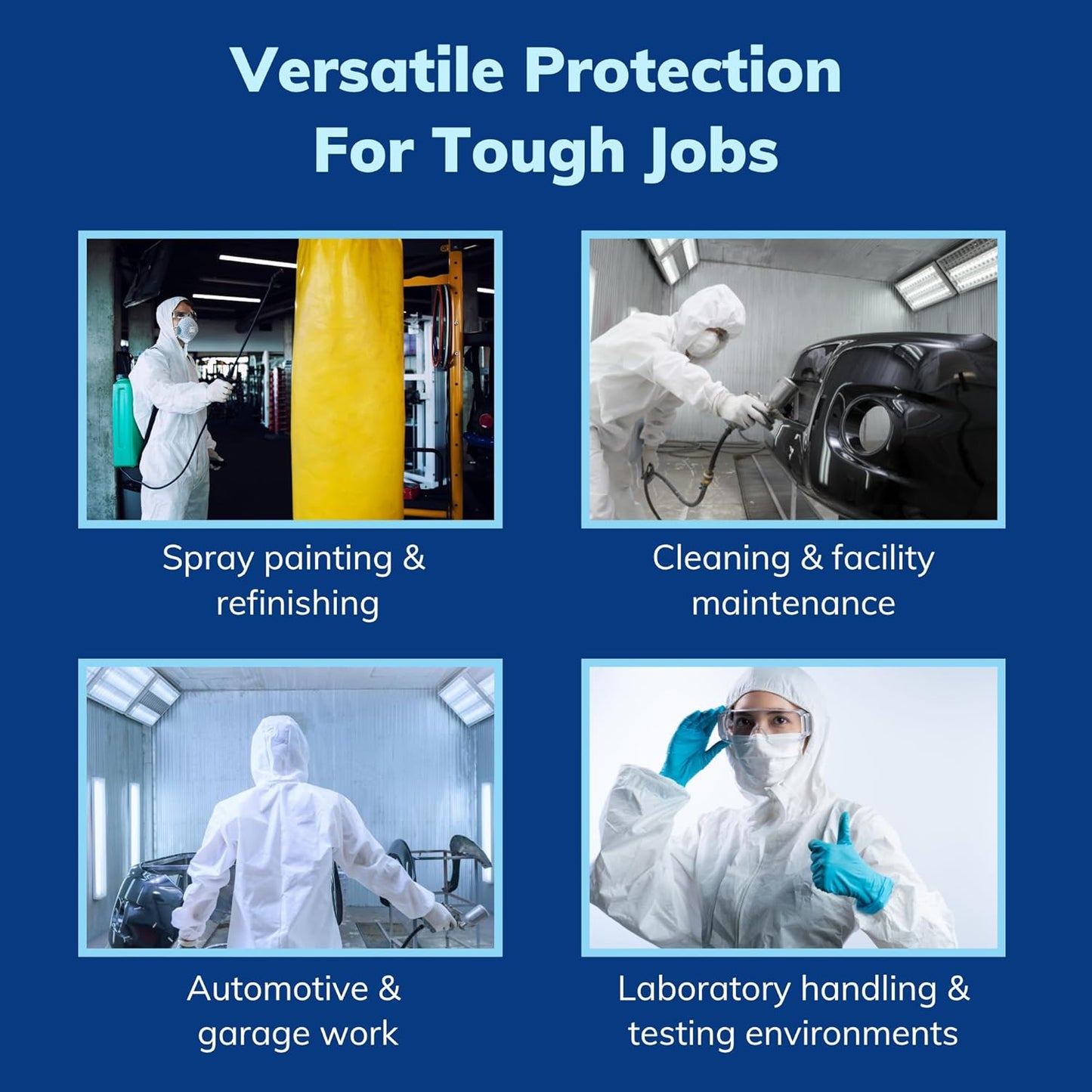 PENTAGON SAFETY EQUIPMENT Disposable Overalls, Full-Coverage Hazmat Suit with Hood, White Coveralls for Work & DIY Men/Women.