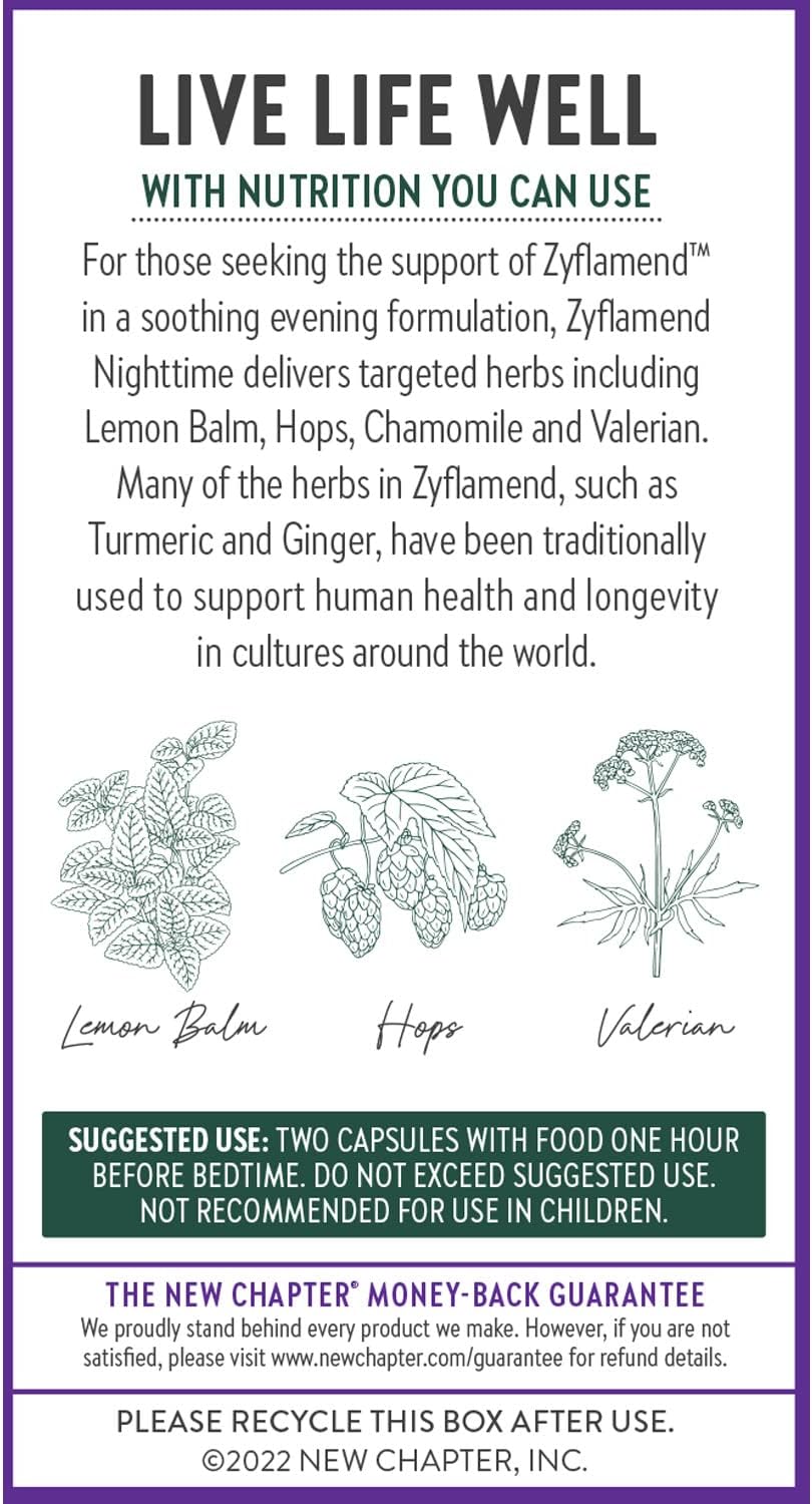 New Chapter Sleep Aid – Zyflamend Nighttime for Sleep Support with Turmeric + Valerian Root + Lemon Balm + Holy Basil, Vegetarian Capsules, 60 Count