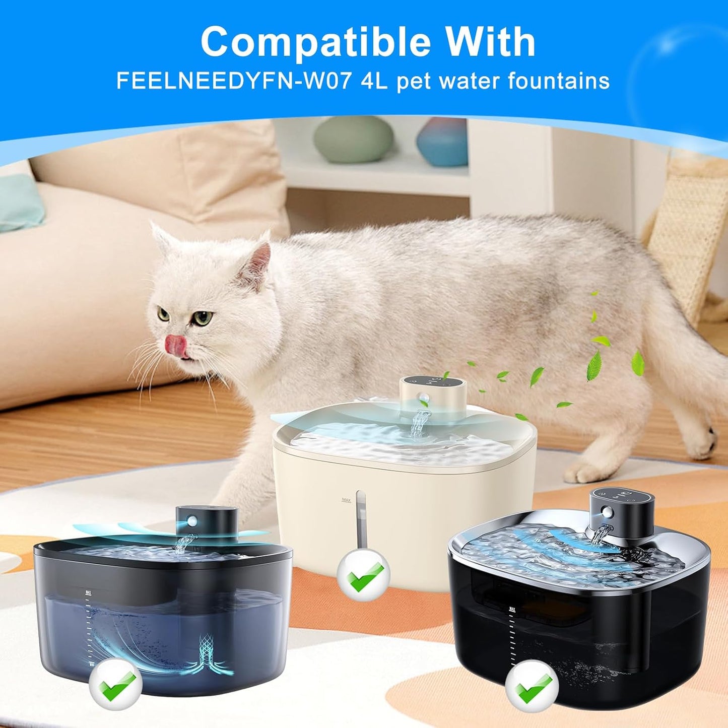 12 + 12 Pack Cat Water Fountain Filters Replacement Compatible with FEELNEEDY Cat Water Fountain FN-W07 135 fl oz/4L, Pet Water Filter Replacement, Replacement Filters and Foam Sponges