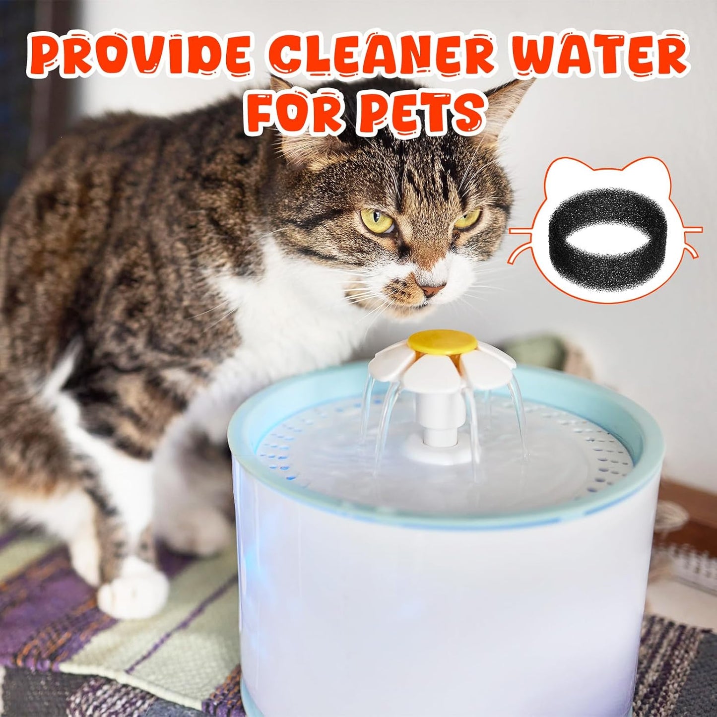 Cat Water Fountain Filter Replacement Round Filters Foam Cat Filter Replacement for Pet Drink Water Pre-Filters Sponges for 2. 5 L/84 oz 2. 2 L/ 74 oz Stainless Steel Pet Fountain (8 Pieces)