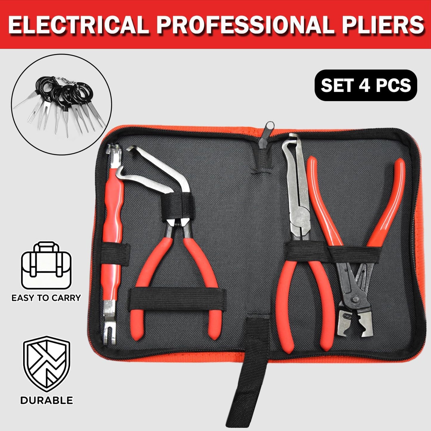 4 Pcs Electrical Disconnect Pliers for Cars,Hose Clamp Pliers,Automotive Electrical Connector Disconnect Tool,Connector Separator for Car, Truck Repair & 8PCS Terminal Removal Tools