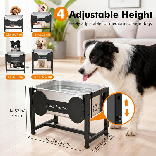 Elevated Dog Bowl, 2.4 Gallon Adjustable Stainless Steel Water Bowl for Large Breed, Dog Water Feeder, Pet Feeder with Full Metal Stand for Relief Joint Pressure, Easy Clean, Indoor Outdoor Use