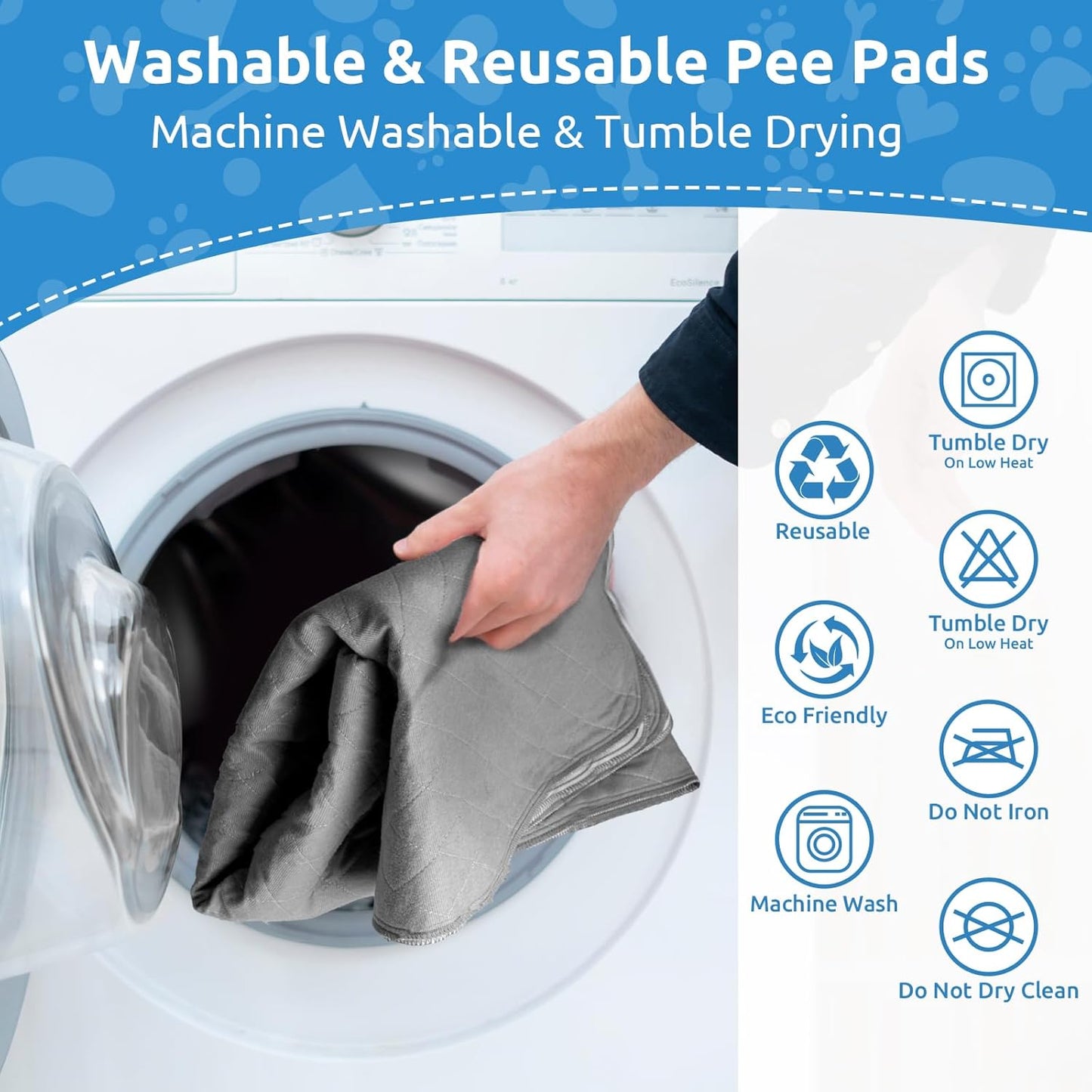 Washable Reusable Dog Pee Pads, 34"x52" Absorbent & Waterproof Puppy Training Pad for Crate, Playpen & Carpet, Large Potty Pads for Dogs, Cats & Small Pets