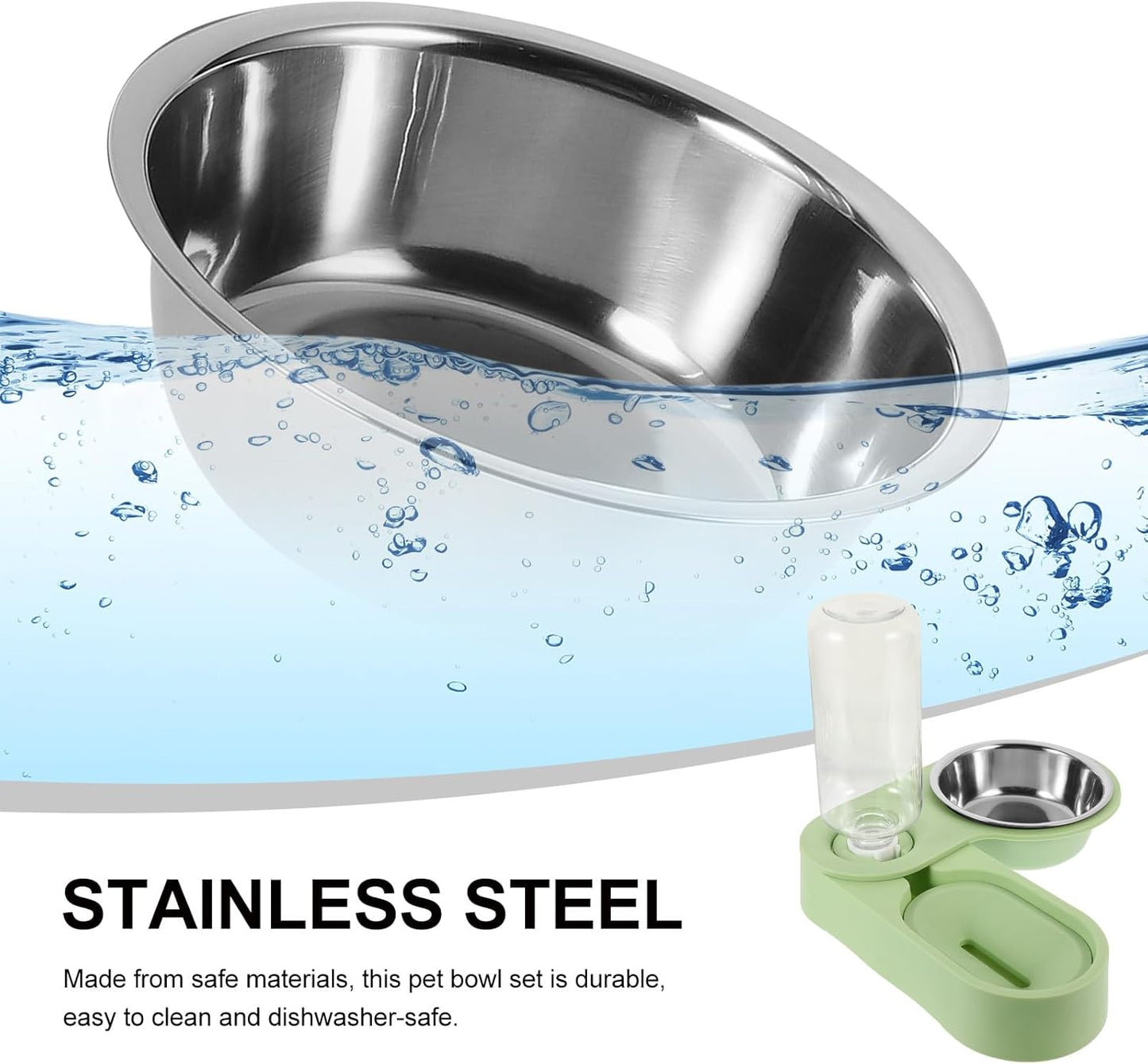 Milisten Stainless Steel Cat Food and Water Bowl Set, Dual Bowls Rotatable Corner Feeder with Foldable Stand, Green Pet Feeder for Small Cats and Animals