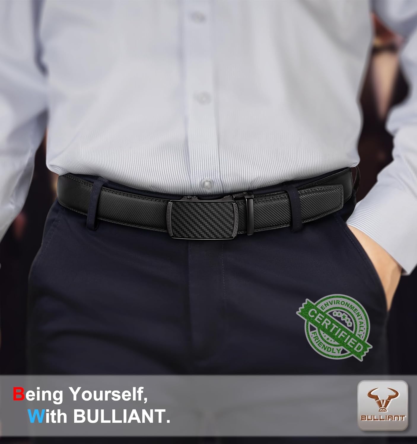 BULLIANT Men's Belt,Slide Ratchet Belt Adjsutable For Men Suit Casual Jeans Gift Boxed,Trim To Fit