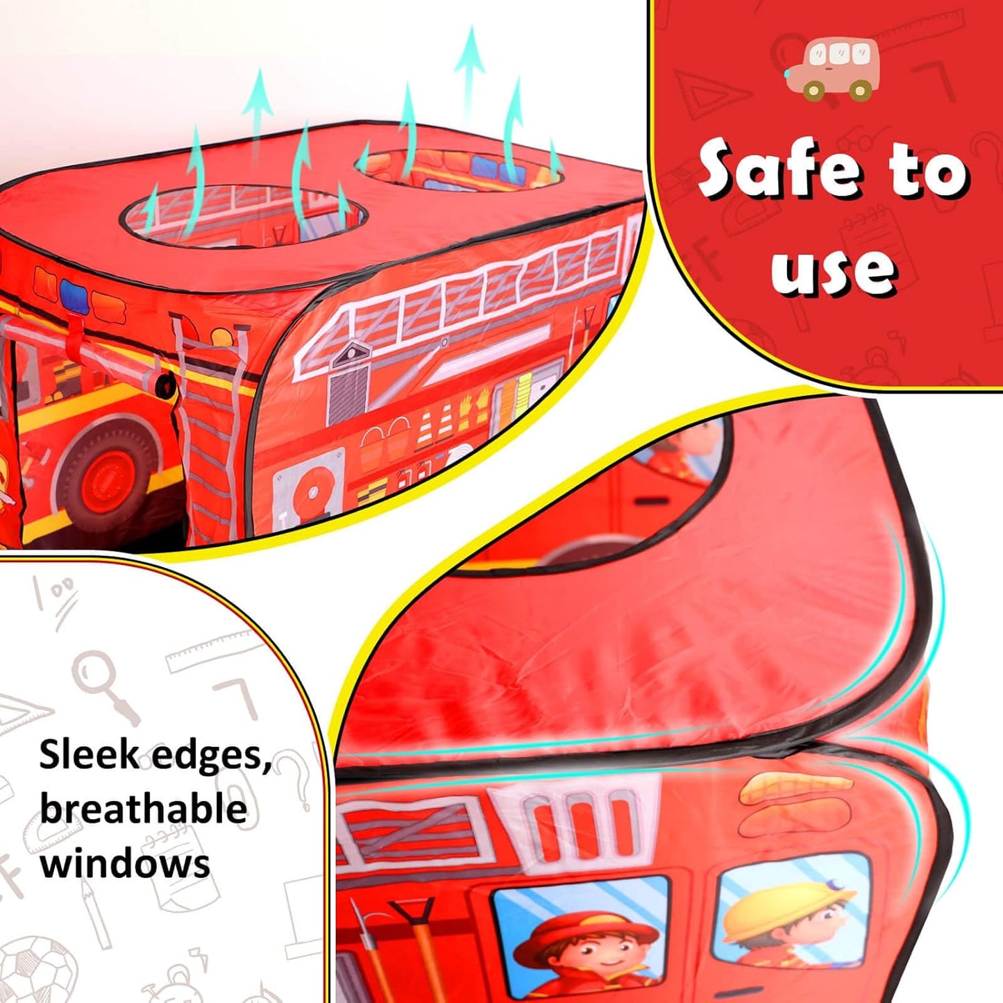 Pop Up Play Tent for Kids Aged 3-5 Years Old Boys and Girls : Fire Truck Tent Playhouse Toy Play Tents for Toddlers 3-5 Kids Tent Indoor Outdoor Playhouse Toys for 3 + Year Old, Fire Truck