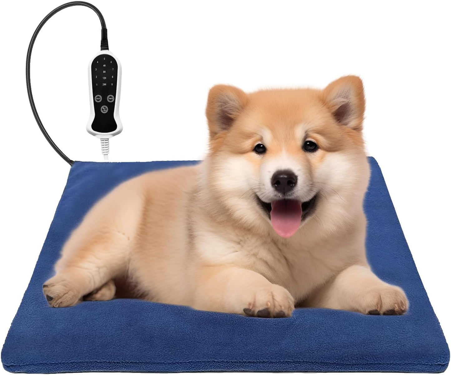 Pet Heating Pad Waterproof for Dogs Cat , 9 gears and time Settings and Metal Protective Tube, Adding Wire Rope Warming ,comes with soft fabric cover.(18.0"Lx 18.0"W x 0.5"Th, Blue Pattern)