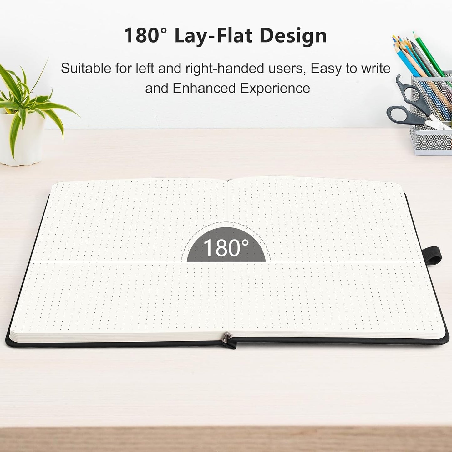RETTACY Dotted Journal Notebook, 192 Pages, A5 Medium Size (5.7'' x 8.3''), Leather Hardcover, 100 GSM Thick Paper, for Journaling, Planning, Tracking (Black)