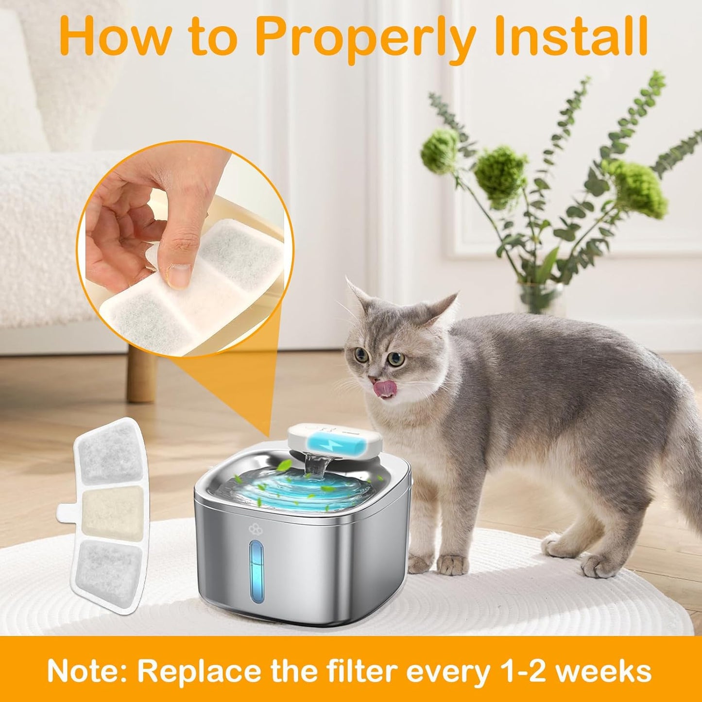 16+16 Pack Replacement Filters for Oneisall PW04 3.5L Wireless Cat Water Fountain, Includes 16 Filters & 16 Sponges