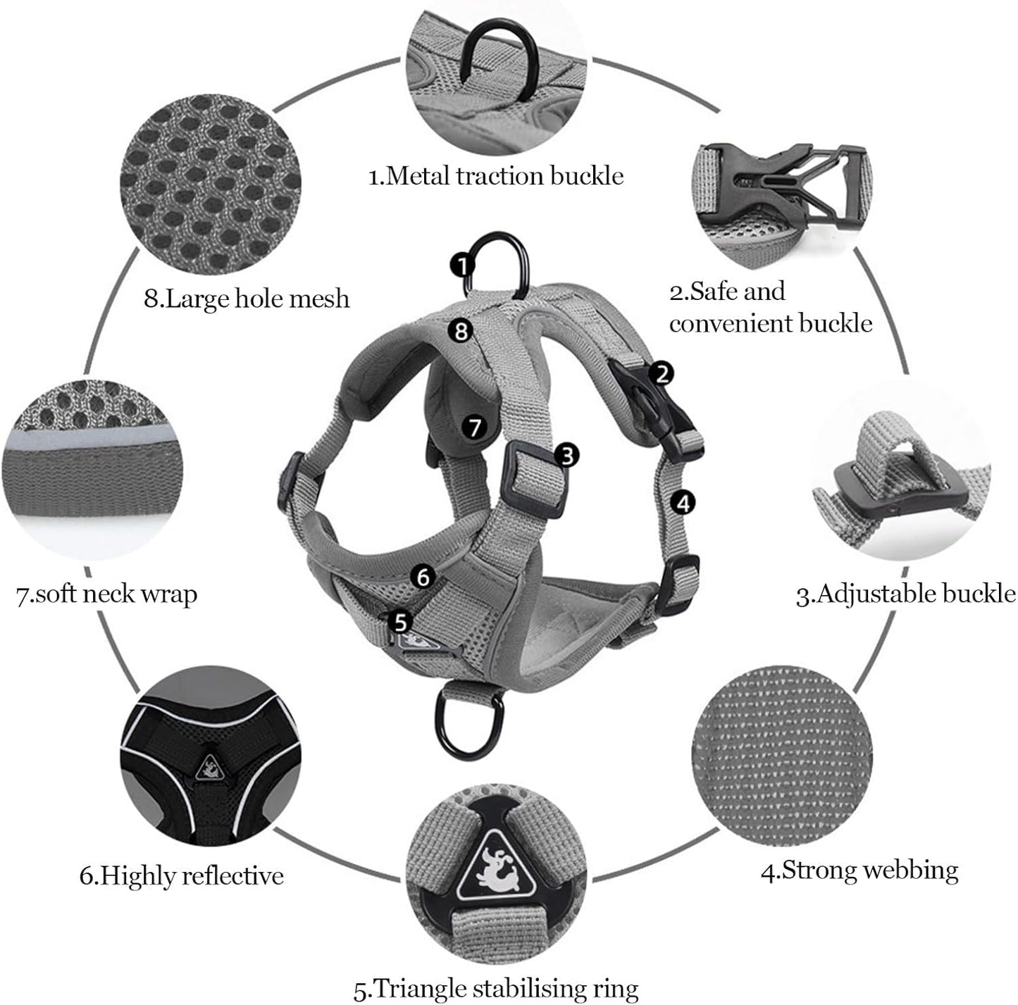 Wanheart cat Chest Harness and Leash, Anti-Escape Adjustable Soft mesh cat Leash and Chest Harness Set for All Types of Cats cat Vests (Grey, 3.3-6.6lb)