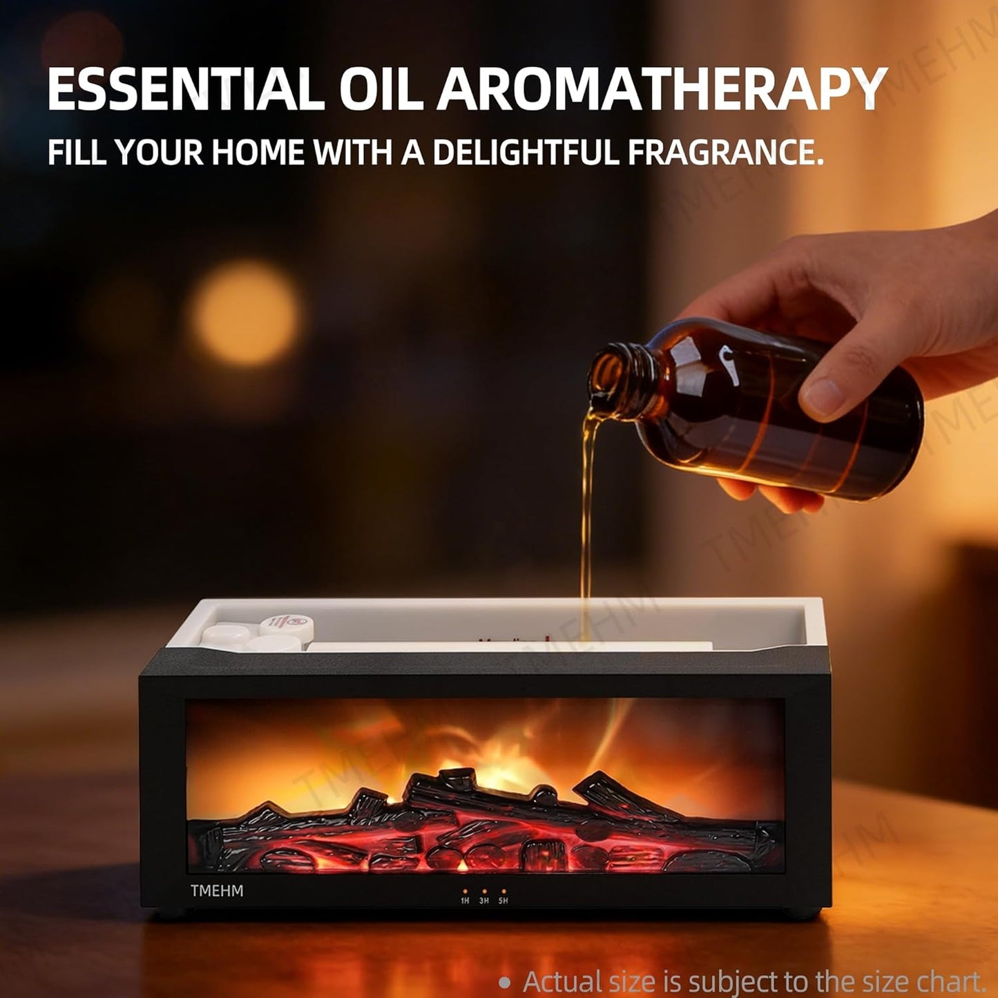 Fireplace Flame Air Diffuser Humidifier,7 Colors Aromatherapy Essential Oil Diffuser,Ultrasonic Aroma Humidifier with Timer for Home,Bedroom,Office,Yoga (Black, L)