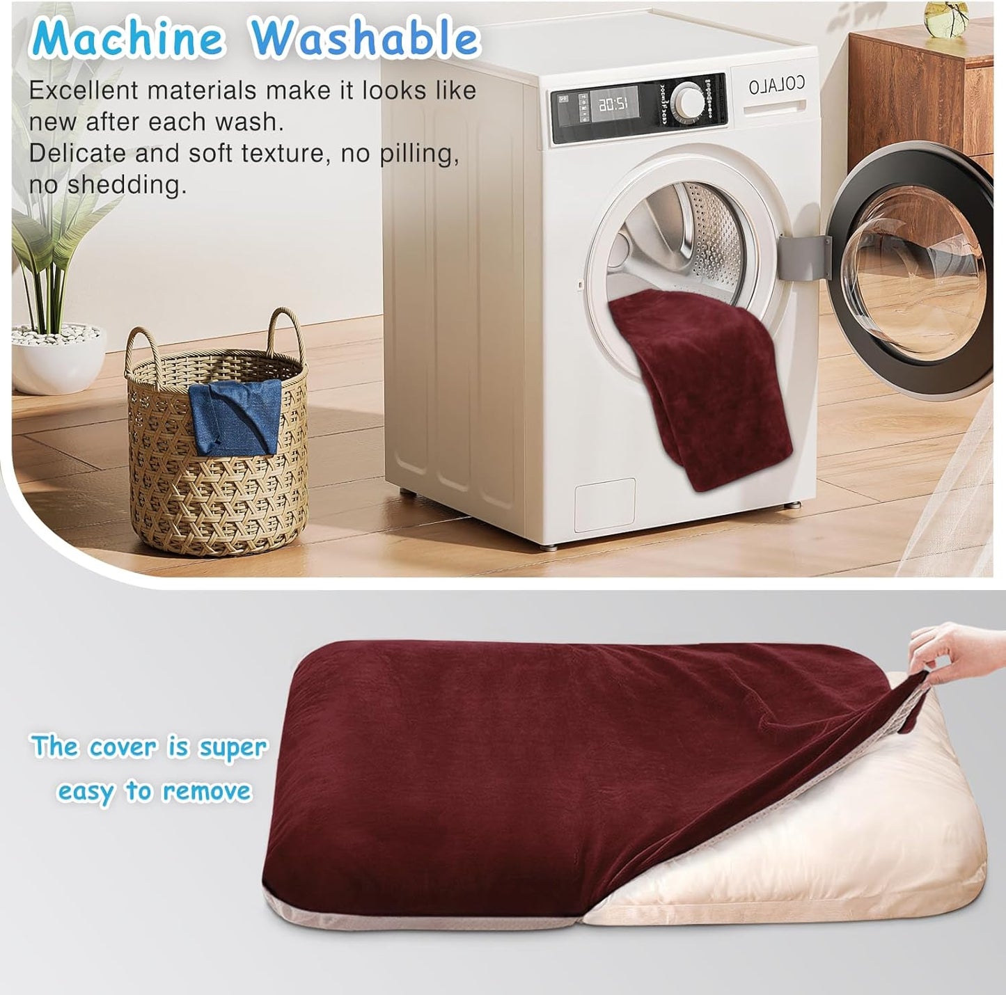 Magic Dog Super Soft Medium Dog Bed, 32 Inch Orthopedic Foam Pet Bed with Anti Slip Bottom, Removable Washable Cover, Burgundy