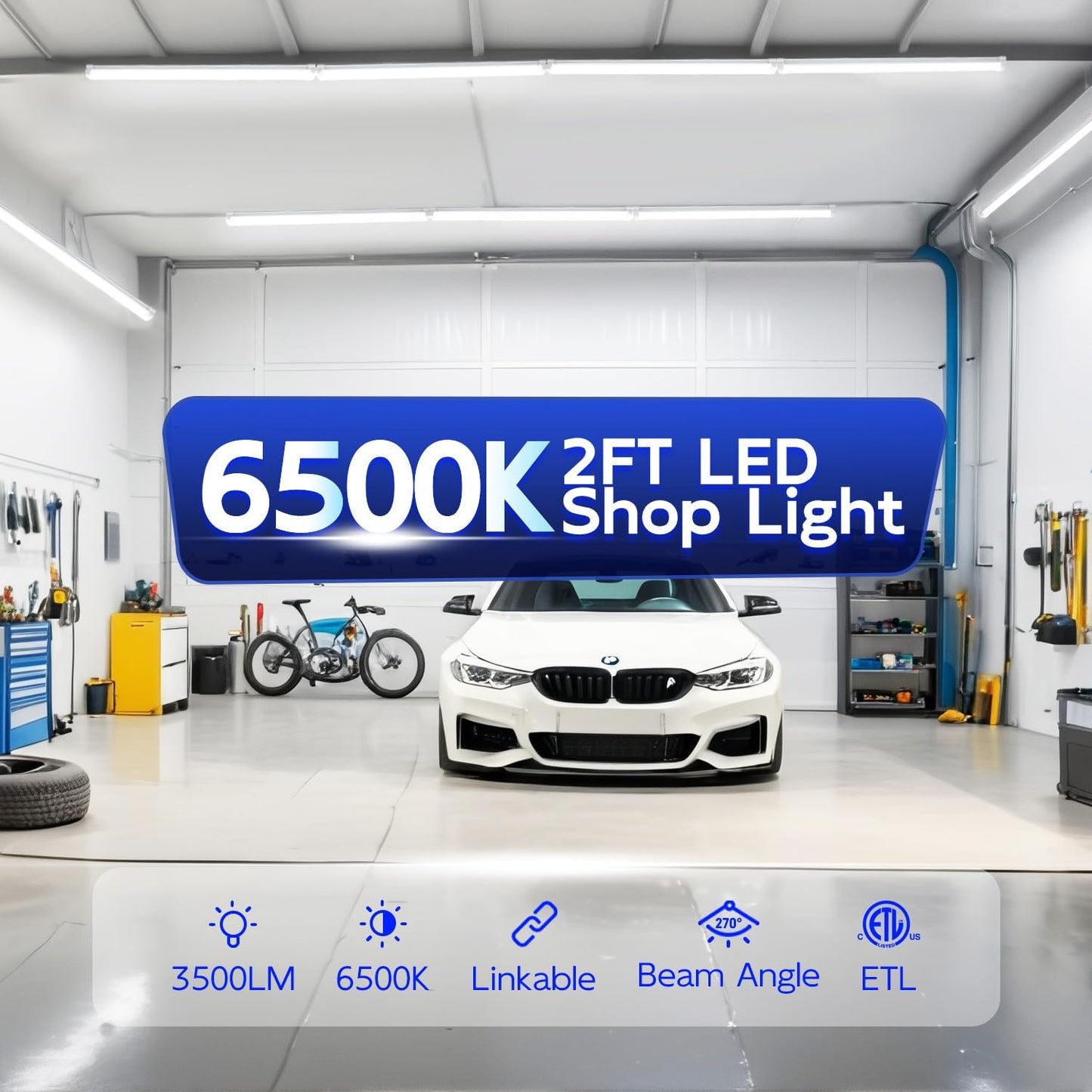hykolity 30W 2FT LED Shop Light, 3500lm 6500K Super Bright White, Linkable Ceiling Light Fixture, V Shape Integrated T8 LED Tube Light with Built-in ON/Off Switch for Workbench, Cabinet, ETL, 4 Pack