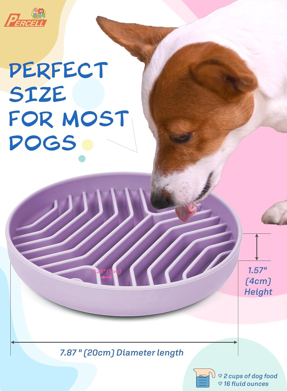 Slow Feeder Dog Bowl with Suction Cups - Non-Slip Silicone Strip Maze Design for Dogs (Purple)