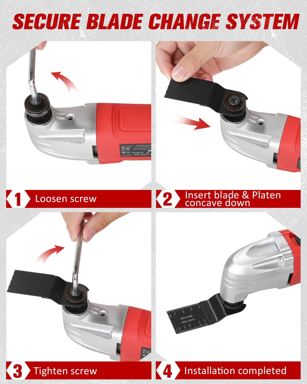 AVID POWER Oscillating Tool, 22000 OPM Electric Oscillating Multi Tool with 3°Oscillation Angle, Cutting, Sanding, Grinding, Scraping, 11 Accessories & Universal Interface-Red
