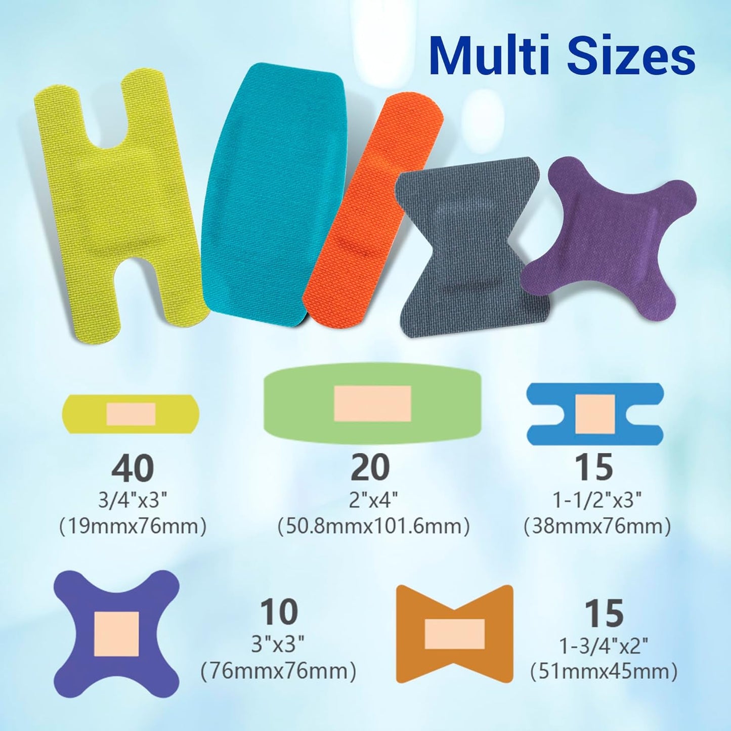 Flexible Fabric Bandages with Non-Stick Pad, Latex Free, Rainbow Colors Adhesive Bandage First Aid Wound Care for Cuts, Scrapes, Blisters, Assorted Sizes, 100 Count
