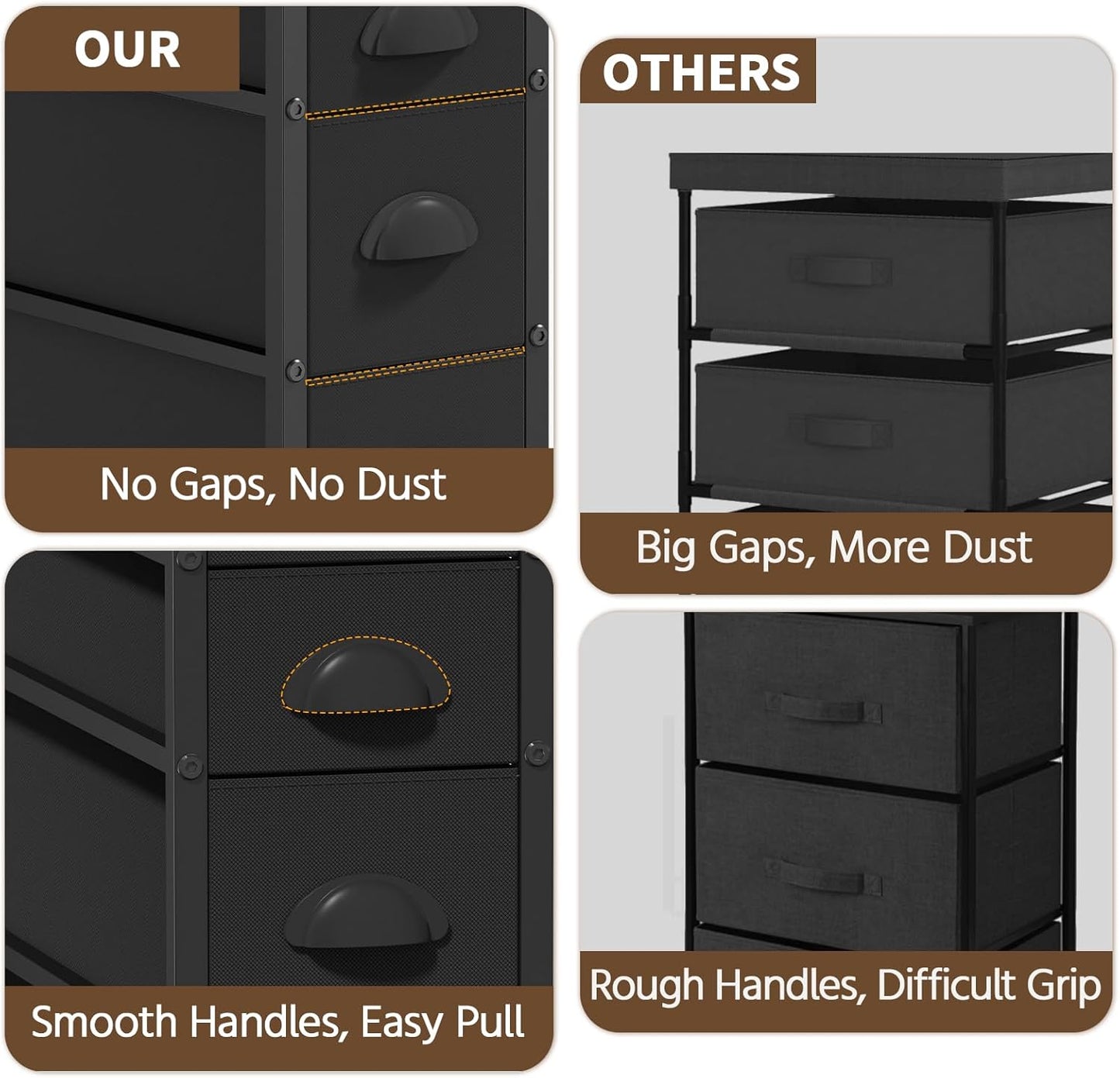 LASZOLA 5 Drawer Narrow Dresser Slim Cabinet Skinny Storage Tower Chest, Ideal for Small Spaces Bathroom Bedroom, Between Washer and Dryer, Lightweight Mobile on Wheels, Sturdy Fabric Drawers, Black