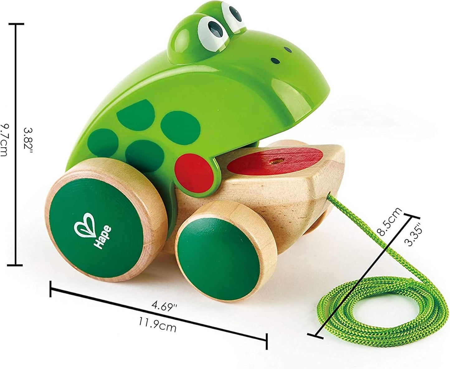 Hape Frog Pull-Along | Wooden Frog Fly Eating Pull Toddler Toy, Bright Colors