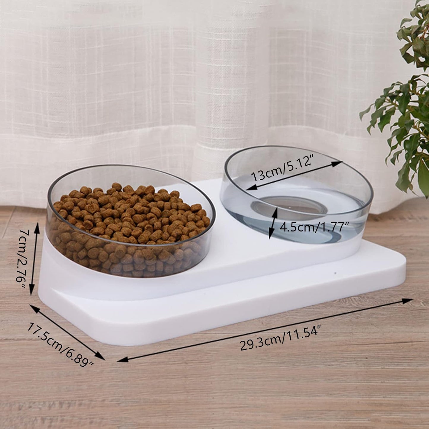 Elevated Bowls 15° Tilted Raised Dish Clear Double Feeding Bowls with Stand for Food and Water Easy to