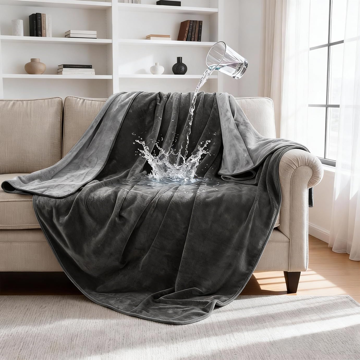 gogobunny Waterproof Blanket for Dogs and Cats, Reversible Flannel Double-Sided Furniture Protector for Couch Sofa Bed Against Spills & Pet Fur (60" x 80", Dark Grey/Light Grey)