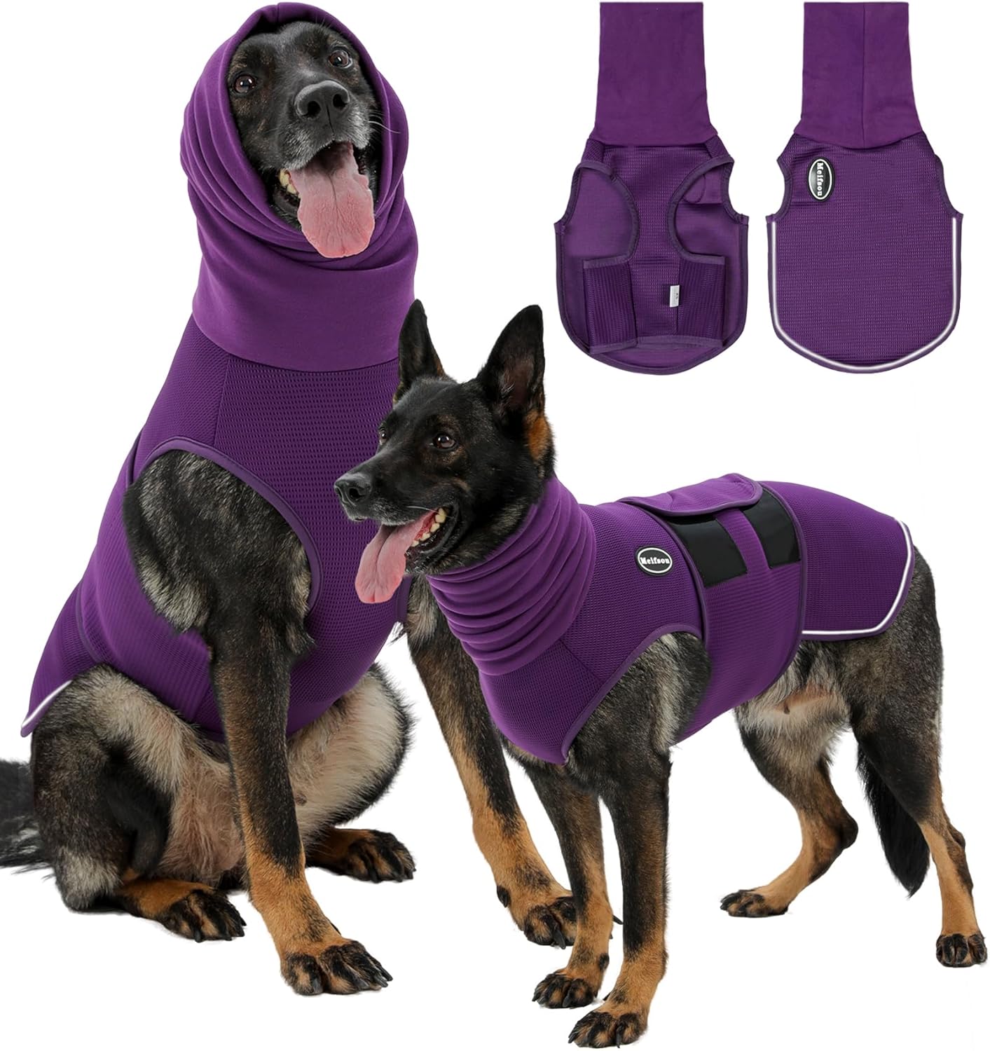 Dog Anxiety Vest with Hood, Skin-Friendly Thunder Jacket for Dogs, All-in-One Dog Calming Shirt with Hood for Thunder, Fireworks, Separation - Keep Pet Calm Without Medicine, Purple, XL