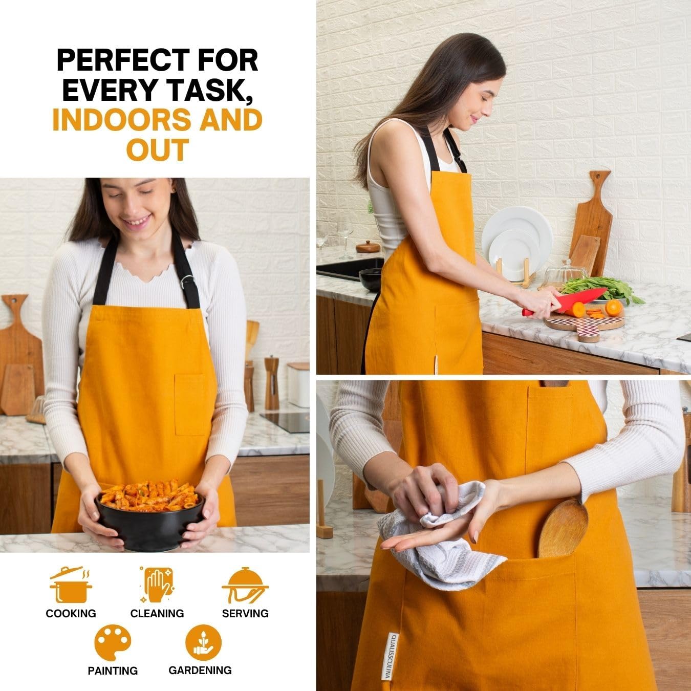 Cotton Canvas Apron for Women & Men – Adjustable Neck Strap & Waist Ties with Pockets