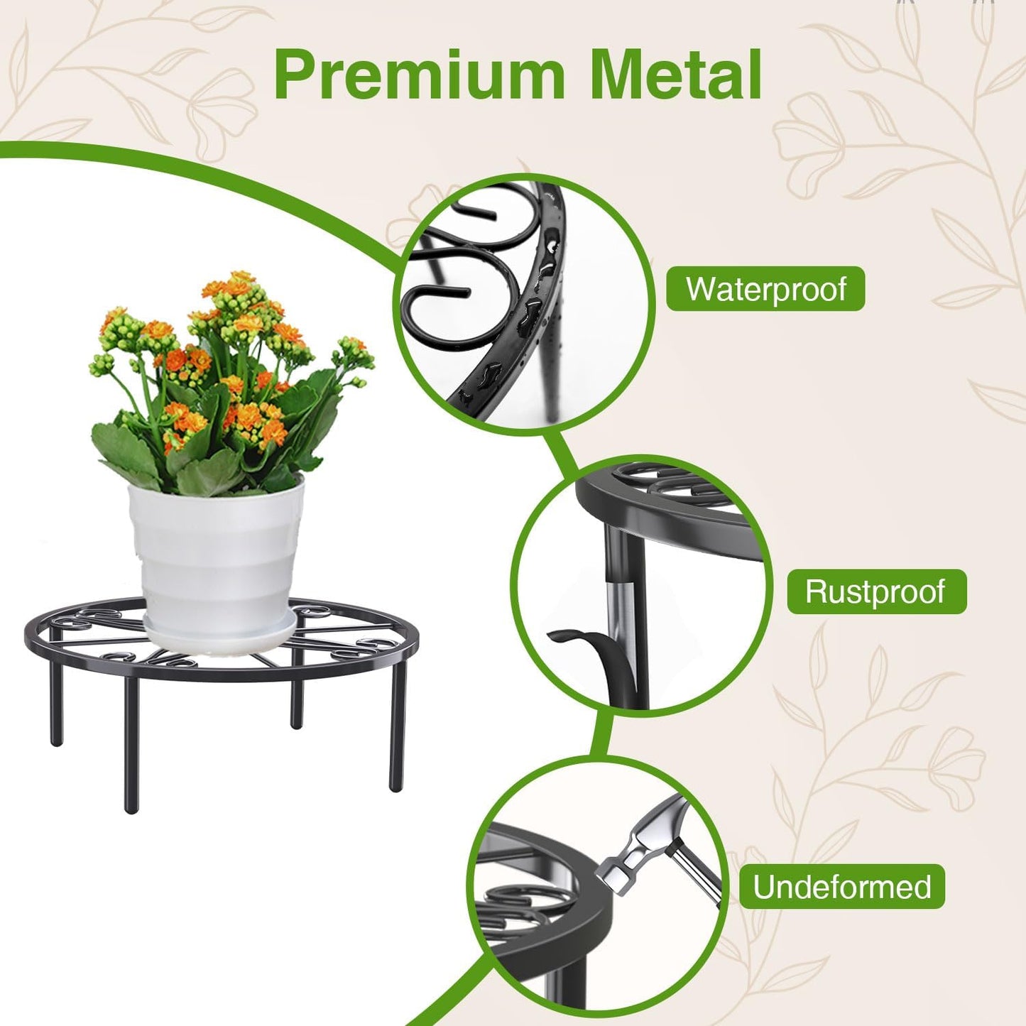 10.24IN Short Plant Stand-Heavy Duty Flower Pot Stand, Potted Plant Holder, Anti-rust Metal Plant Pot Shelf for Room Indoor and Outdoor Courtyard, Gardens.