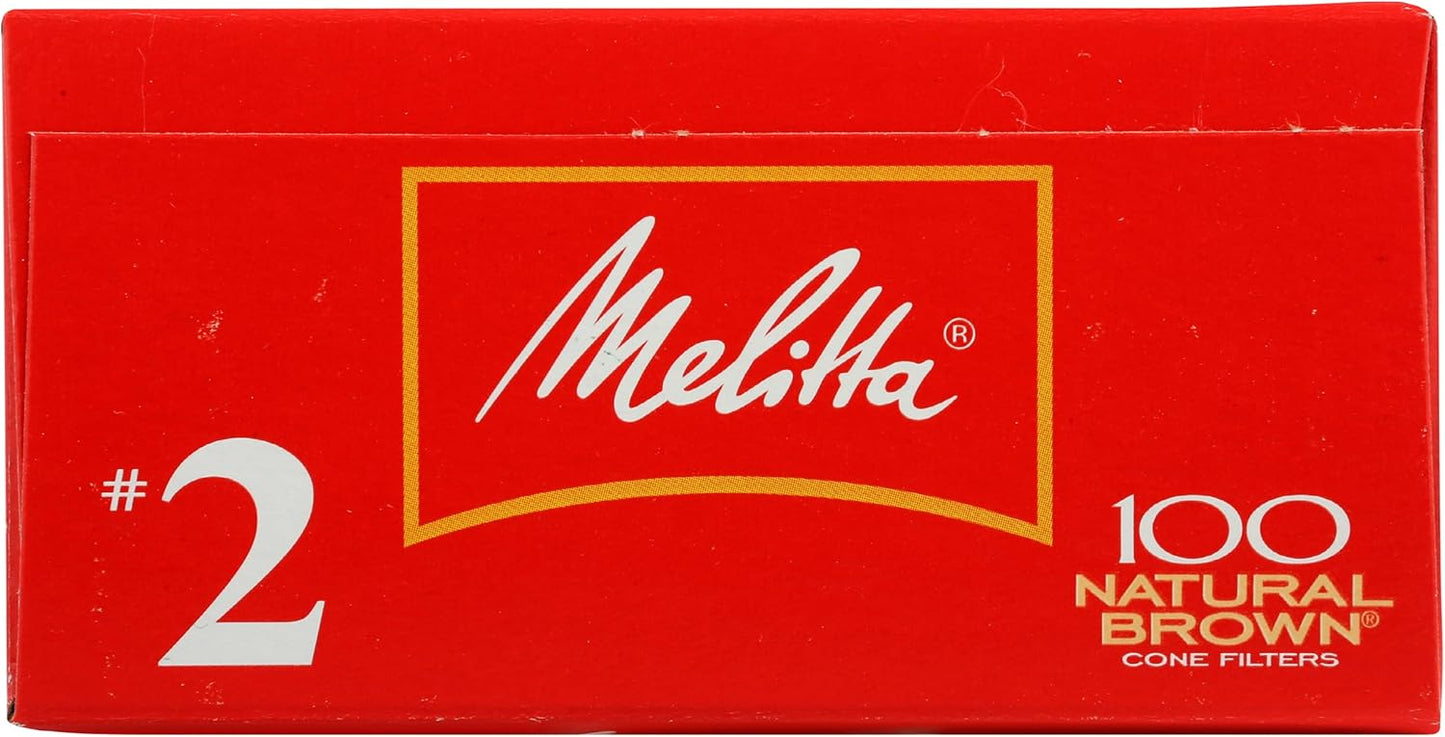 Melitta #2 Cone Coffee Filters, Natural Brown, 100 Count - Fits all 2-6 Cup Cone Coffee Makers and 1-cup Pour-Over Brewers, Compostable, Tear-Resistant, Made in USA