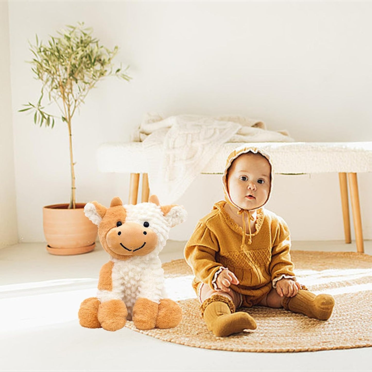 Cow Stuffed Animals, 9 inch Cute Plush Toy Doll for Kids Boys Girls Women (Brown)