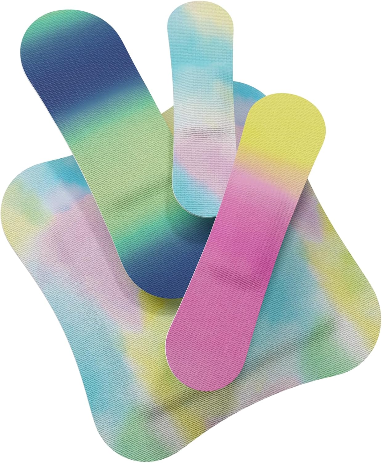Welly Bandages | Adhesive Flexible Fabric Bravery Badges | Assorted Shapes for Minor Cuts, Scrapes, and Wounds | Colorful and Fun First Aid Tin | Colorwash Tie Dye Patterns - 48 Count
