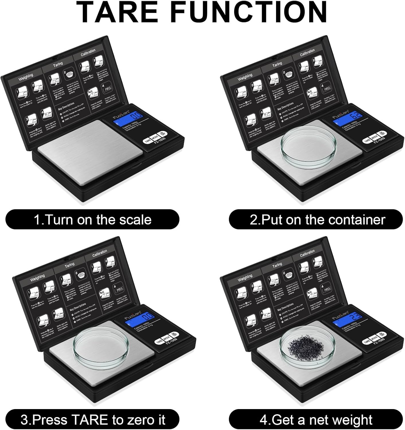 Fuzion Digital Pocket Gram Scale 1000g/0.1g, Small Digital Scales Grams Ounces Grains, Herb Scale, Jewelry Scale, Portable Travel Food Scale