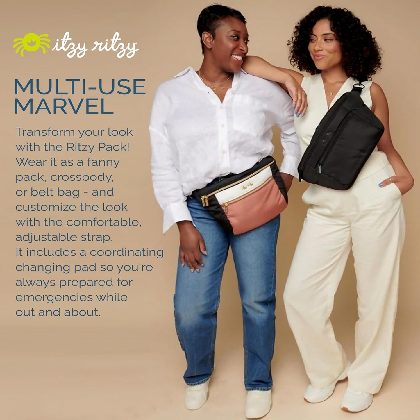 Itzy Ritzy's Fanny Pack & Crossbody Diaper Bag - Multi-Use Lightweight Bag Features 6 Pockets & an Adjustable Strap - Wear As a Crossbody, Belt Bag or Shoulder Bag (Black)