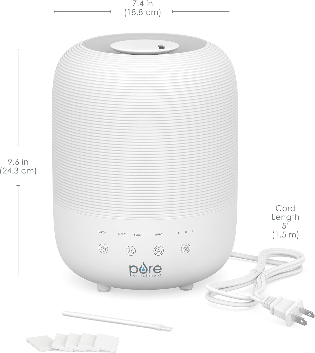 Pure Enrichment® HUME™ Sense Top Fill Humidifier – Large 3L Tank, Auto Mode Humidity Sensor, 3 Mist Settings, Optional Night Light, Optional Aromatherapy, Sleep Mode & Auto Shut-Off