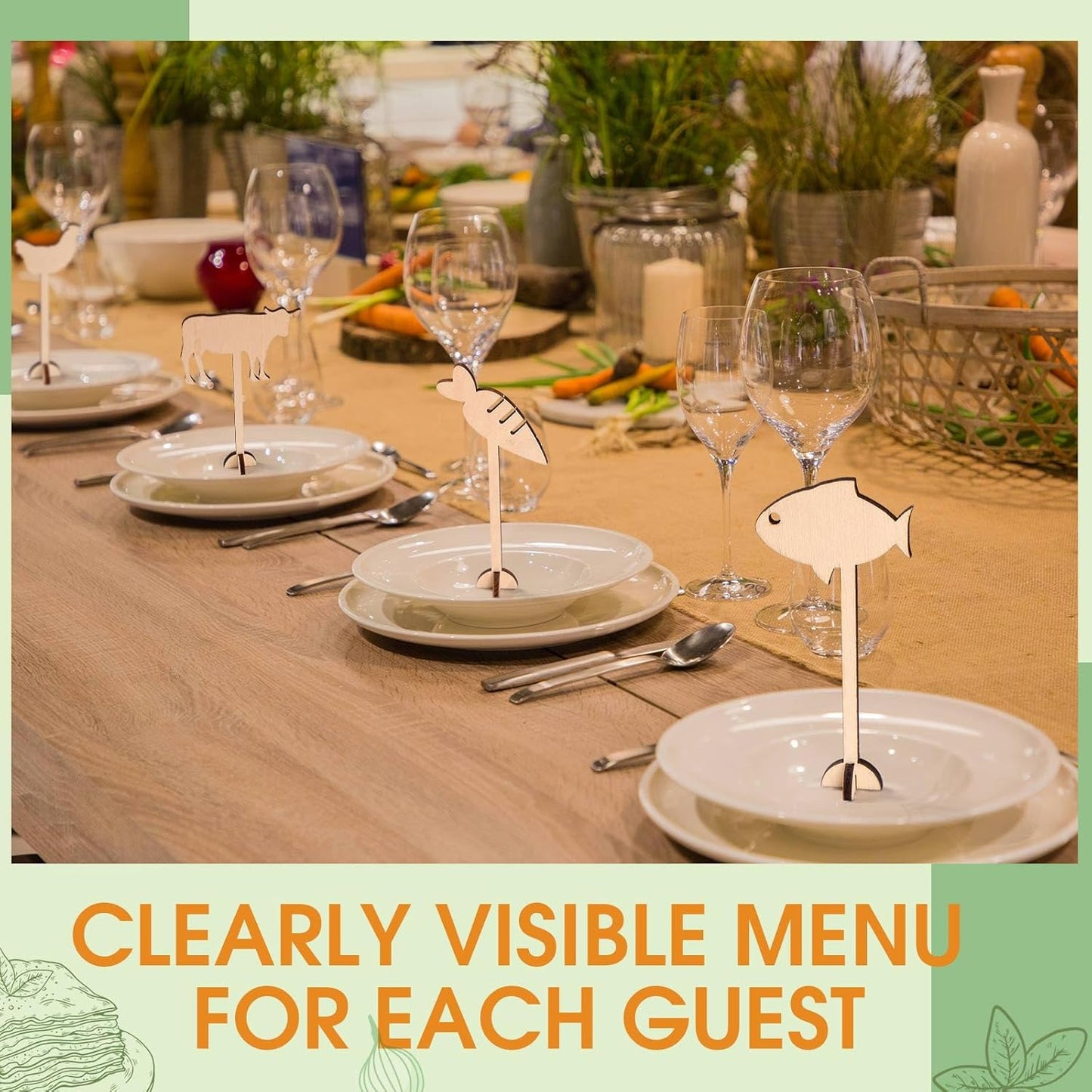 Weysat 10 Pcs Wooden Meal Choice Marks 1.9 Inch Food Labels Meal Selection Indicator for Wedding Reusable Food Identifier Tags for Dining Party Supplies(Fish)