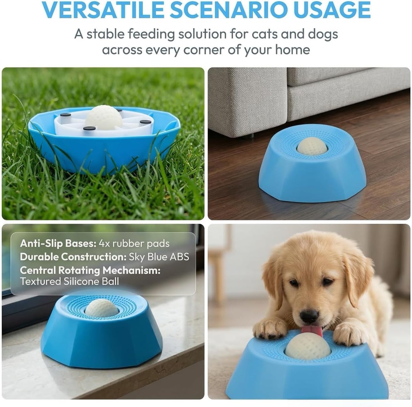 Slow Feeders with Non-Slip Base for Dogs & Cats, Interactive Entertained Ball-in for Liquid Treat and Anxieties Relief, Easy to Clean, Keep Your Pets Busy