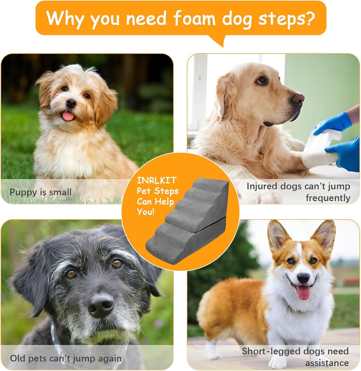 Dog Stairs for High Beds 30 inches Tall for Small Dogs, Pet Steps for High Bed up to 30-36 Inch, Lightweight Foam Dog Ramp for Old Cats, No Assembly Required, Grey