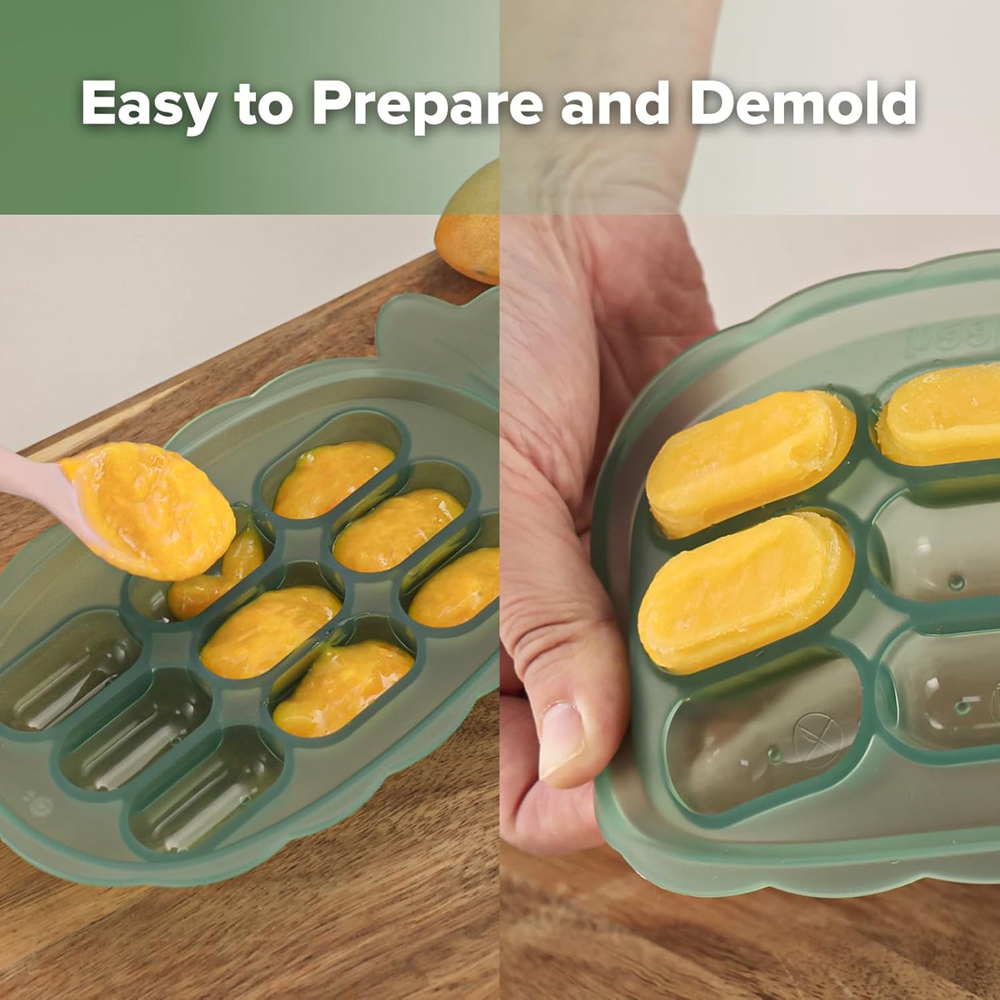 Haakaa Silicone Nibble Freezer Tray -Breastmilk Teething Popsicle Mold - Baby Fruit Food Feeder Teether Tray - Baby Food Maker - Ice Cube Tray - 4 Months+ Babies - BPA Free Silicone -Green