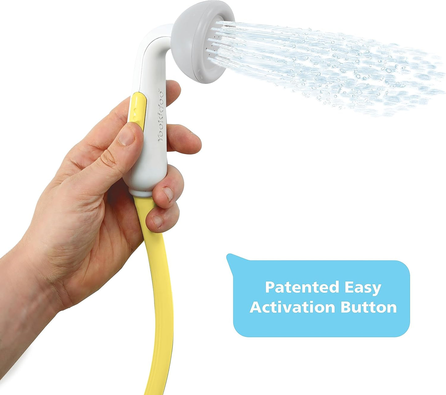 Yookidoo Baby Bath Shower Head - Elephant Water Pump and Trunk Spout Sprayer and Rinser-Control Water Flow from 2 Knobs Baby Bath Time Essentials for Newborn Babies in Tub Or Sink (Yellow)