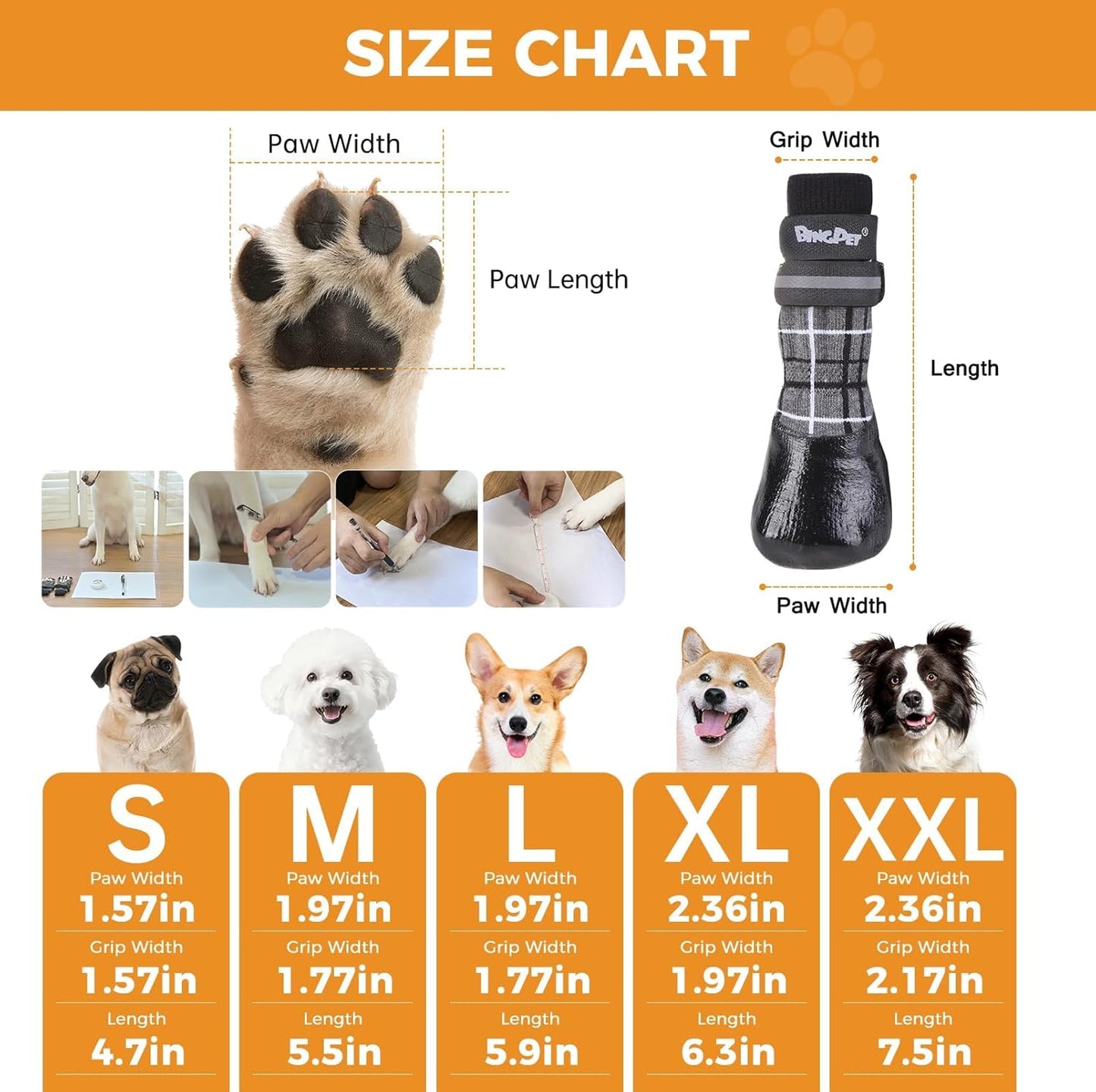 BINGPET Waterproof Dog Socks Boots to Prevent Licking Paws,Anti Slip Dog Booties & Paw Protectors with Dual Straps for Hot/Cold Pavement,Indoor Outdoor Grip Dog Shoes for Small Medium Large Senior Dog
