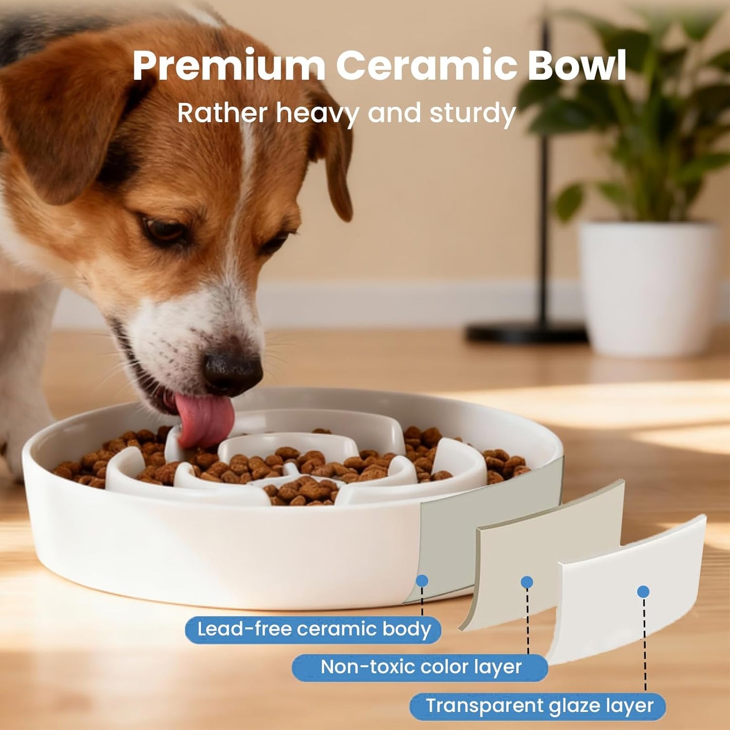 Ceramic Slow Feeder Dog Bowls,2.0 Cups Slow Feeder for Medium Large Breed,Puzzle Dog Food Bowl to Slow Down Eating, Anti-Gulping, Stop Bloat,Preventing Choking,8in,White