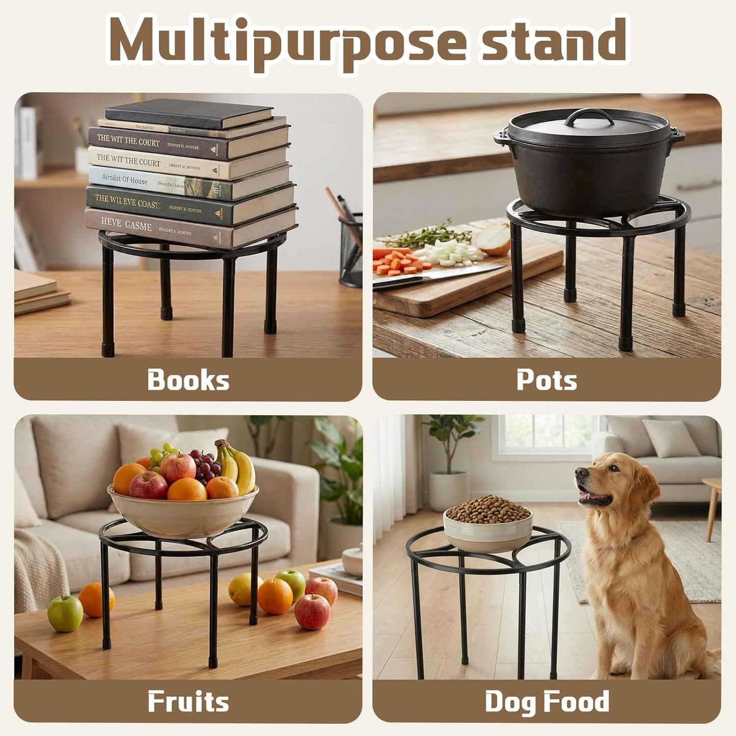 4 Pack Metal Plant Stands for Indoor Outdoor Plants Rustproof Metal Flower Pot Stands Round Plant Shelf Heavy Duty Potted Plants Shelf Decoration for Planter Supports Garden Home (3 Sizes)