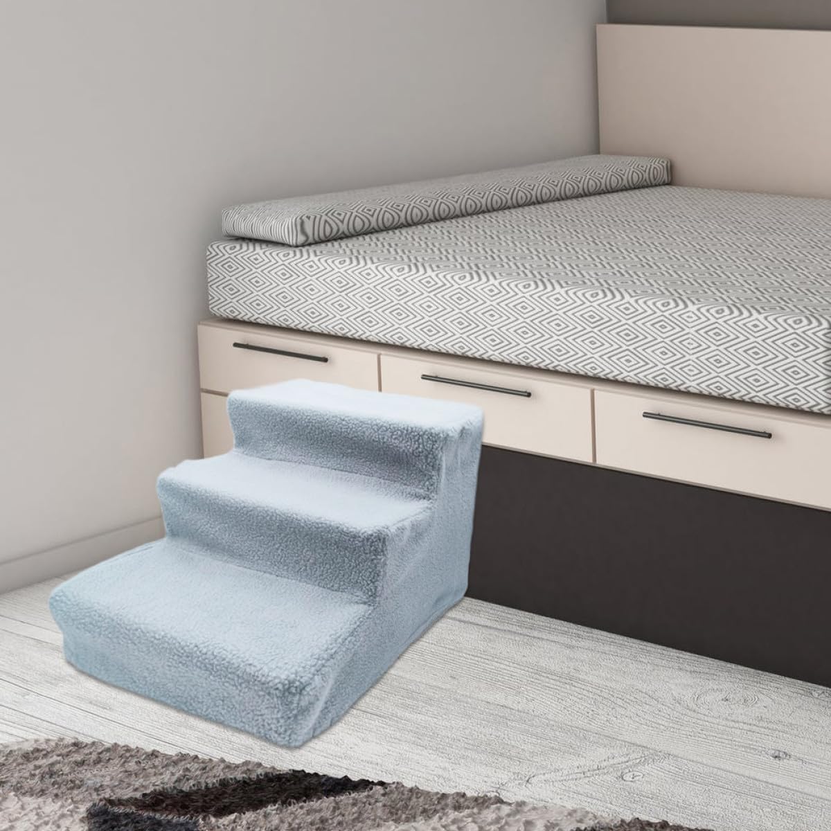 FAVOMOTO Pet Steps Dog Stairs Puppy Ladder for Bed Non-Slip Gray Pet Climb Ladder Indoor Ramp for Cats and Small Dogs