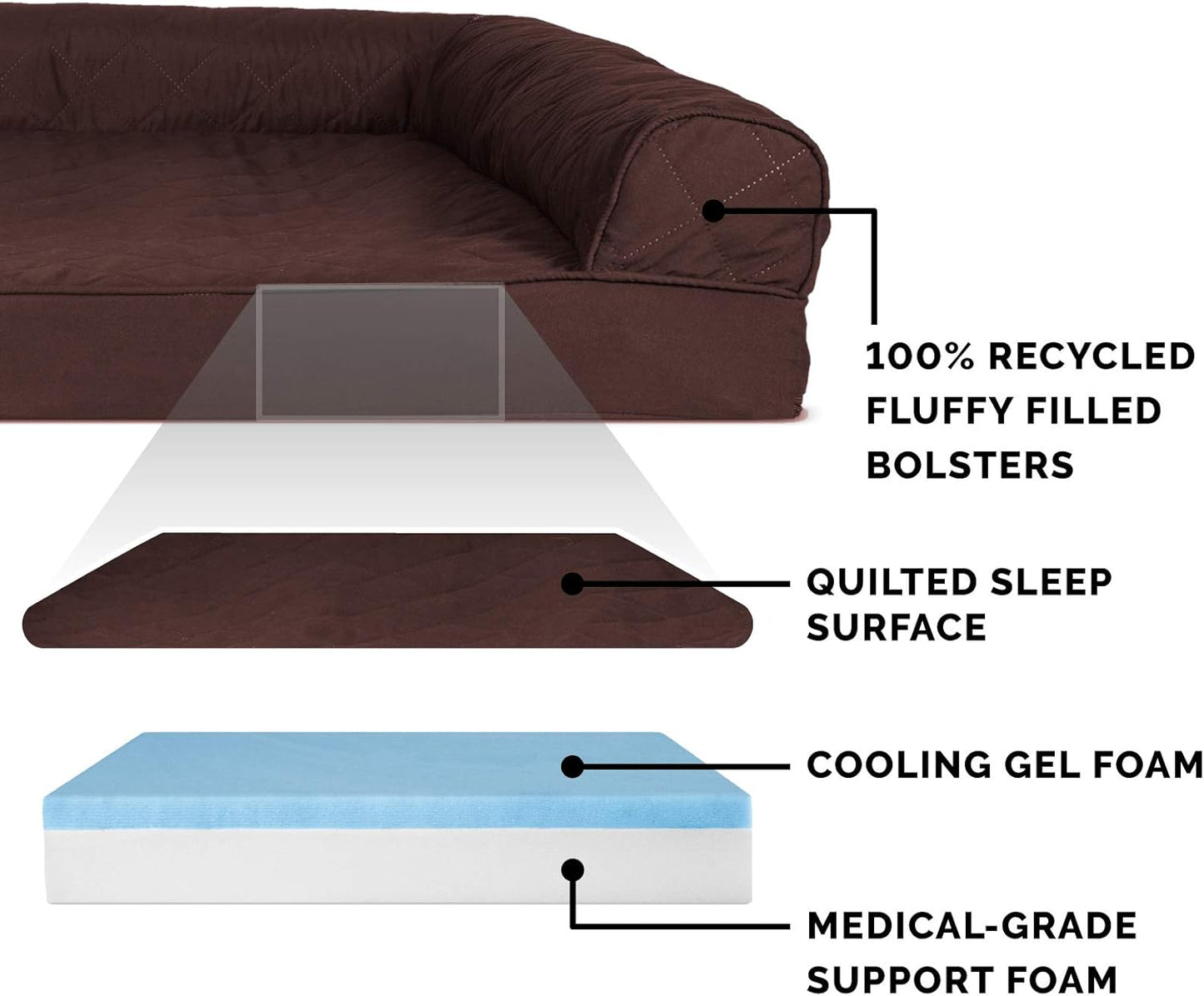 FurHaven Supportive Cooling Memory Foam Sofa Dog Bed with Washable & Removable Cover - Quilted - Coffee, Dogs Up to 125 lbs - Jumbo Plus XXL