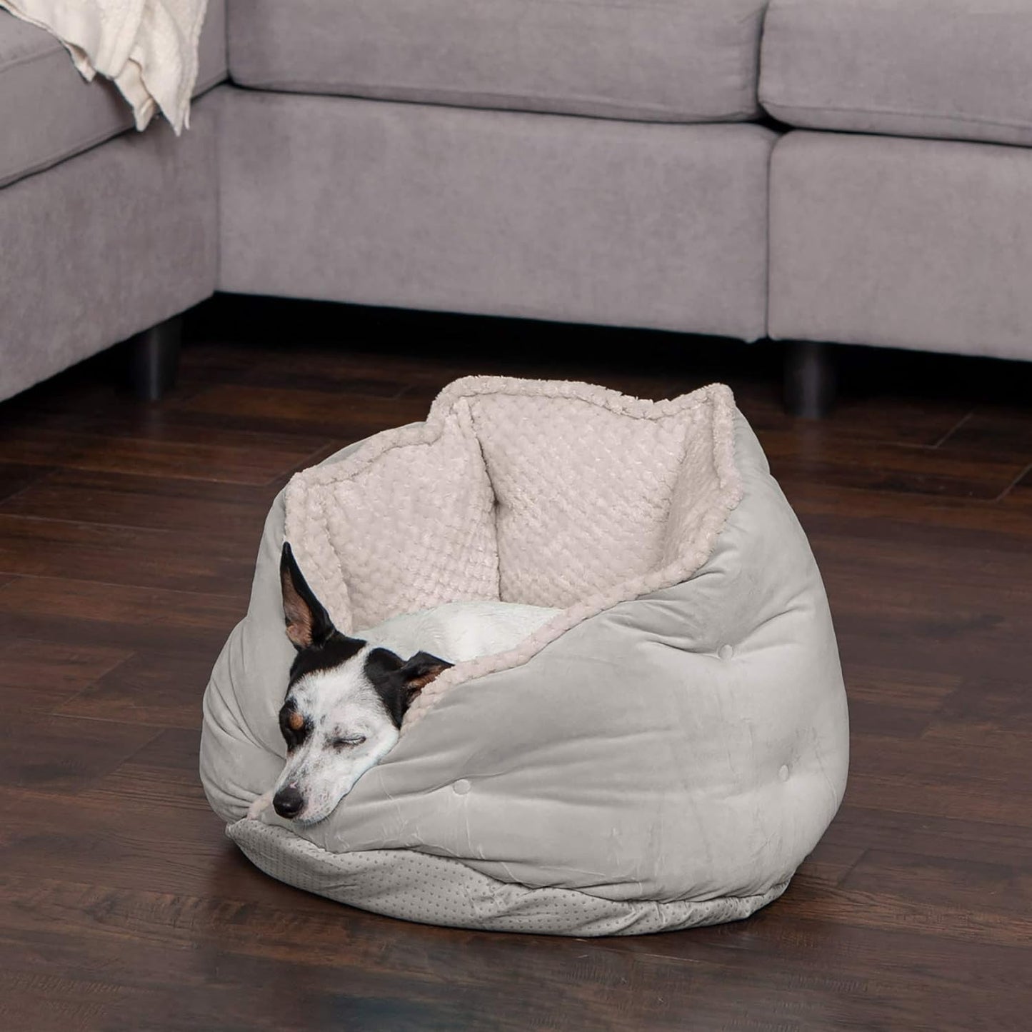 Furhaven 18" Round Pet Bed for Indoor Cats & Small Dogs, 100% Washable, For Pets Up to 14 lbs - Minky Plush & Velvet Hug Bed - Silver Gray, 18-inch
