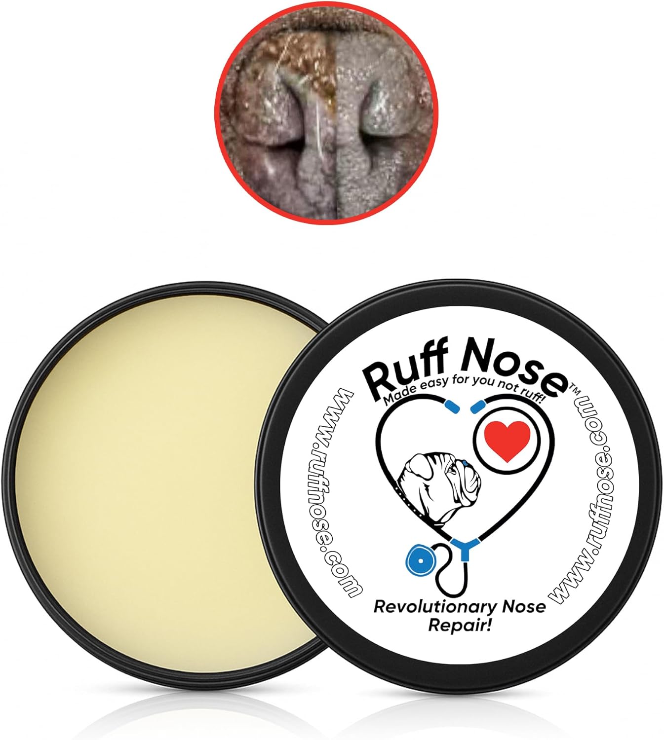 Dog Nose & Paw Balm (4 oz) - RuffNose Natural Moisturizer with Shea, Coconut & Cocoa Butter - Helps Condition Dry, Rough Paws and Noses - Suitable for Daily Use, All Breeds - Made in The USA