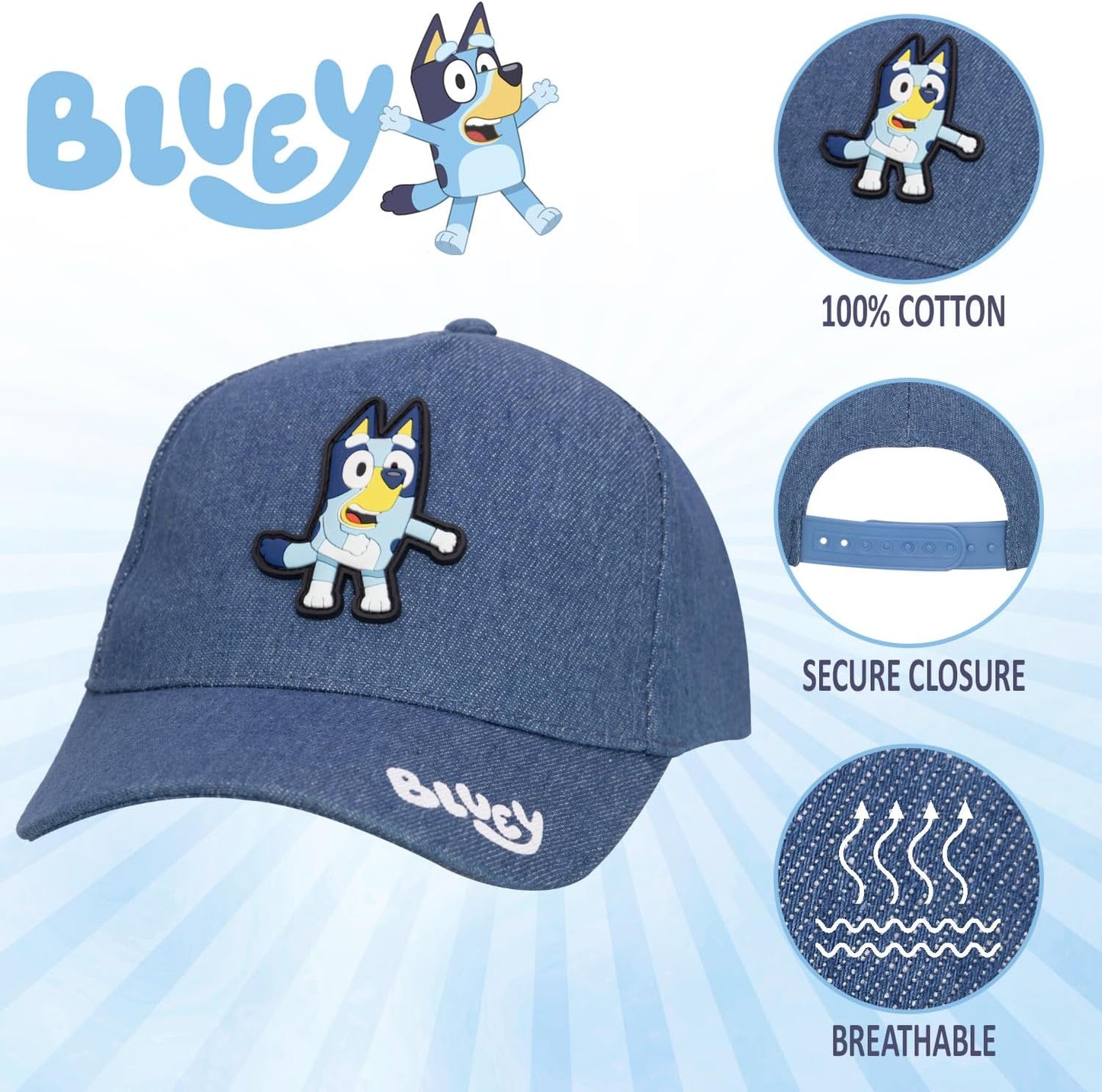 Bluey Hat Toddler Baseball Cap – Cute Hat for Kids, Adjustable Toddler Ball Cap, Bingo, Bandit