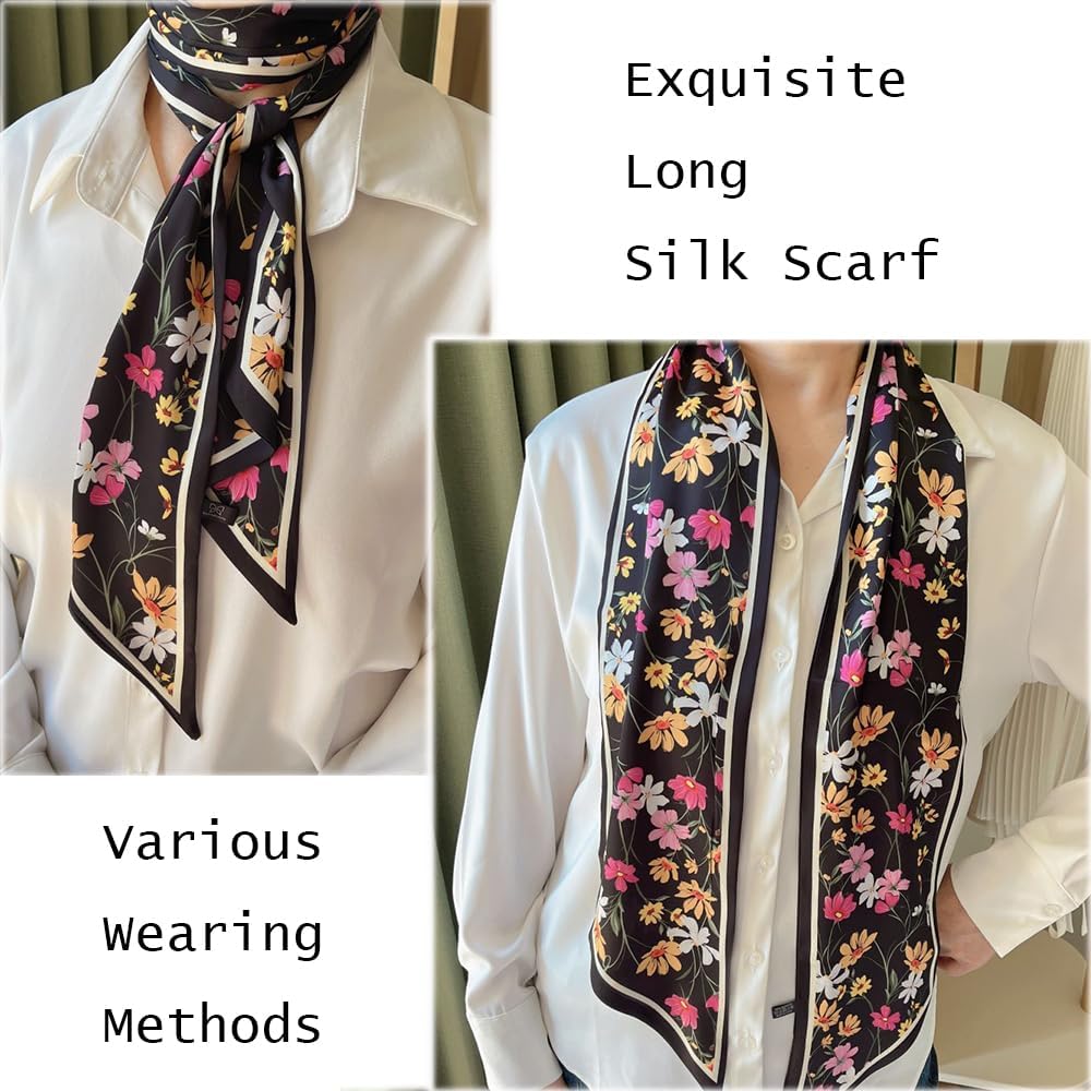 Silk Head Scarf for Hair Fashion Headwrap for Women Lightweight Neck Tie